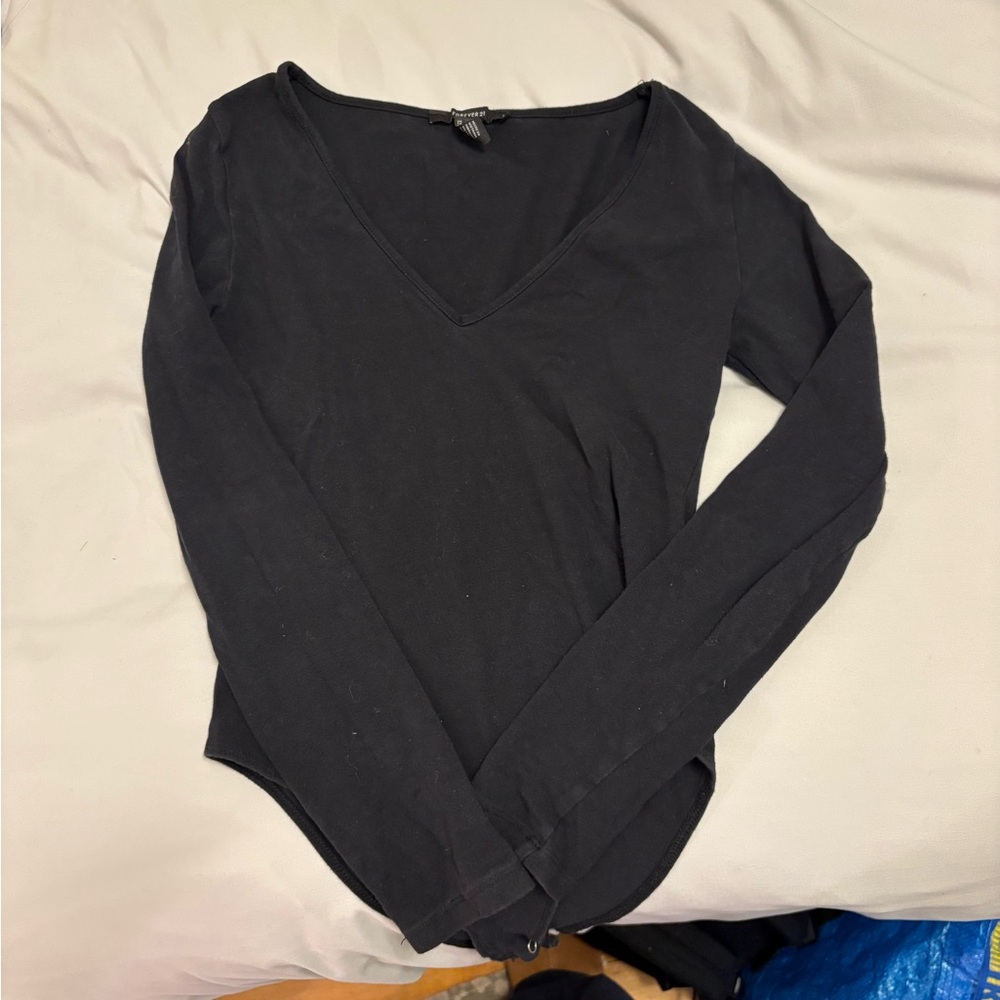 Forever 21 Classic Black V-Neck Bodysuit